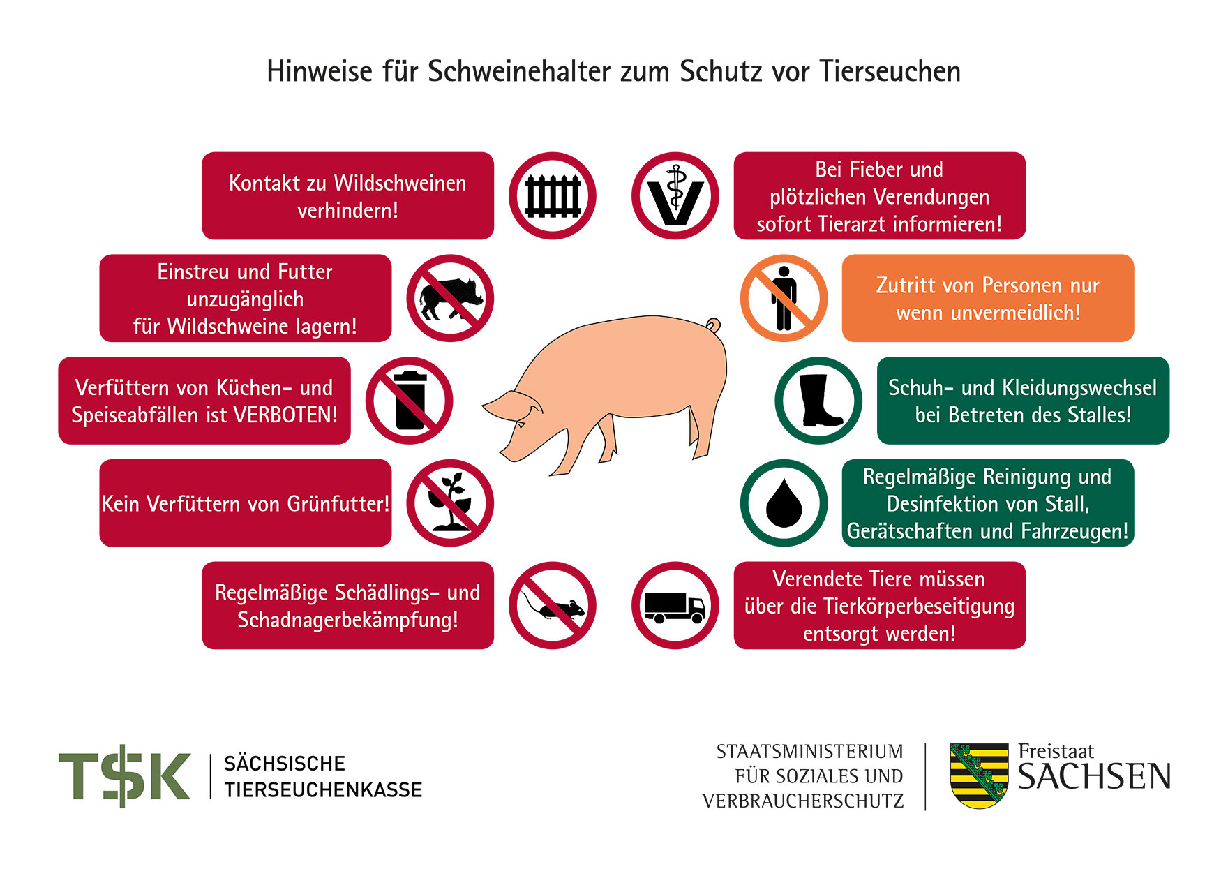 Schematische Übersicht zu Hinweisen für Schweinehalter zum Schutz vor Tierseuchen