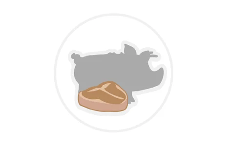 Icon: Stilisiertes Steak mit grauer Silhouette im Hintergrund