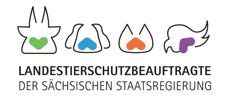 Grafik Logo der Tierschutzbeauftragten: Darstellungen einer Kuh, Hund, Katze und Vogel. Darunter die Schrift »Landestierschutzbeauftragte der Sächsischen Staatsregierung«